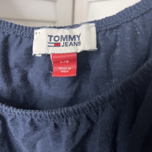 Tommy Jeans Women's Navy On Or Off-Shoulder‎ Short Sleeve Cropped Blouse Size Lg - Picture 4 of 6